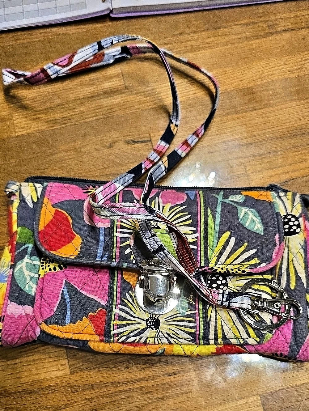 Vera Bradley Turnlock Wallet Floral Crossbody Bag or Clutch in Pink